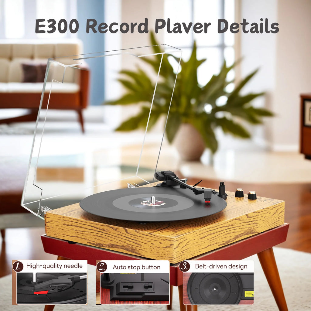 MAIO Vintage Bluetooth Turntable — 3-Speed Vinyl Record Player with Built-In Speakers