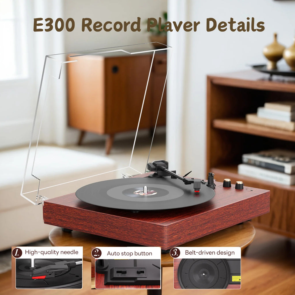 MAIO Vintage Bluetooth Turntable — 3-Speed Vinyl Record Player with Built-In Speakers