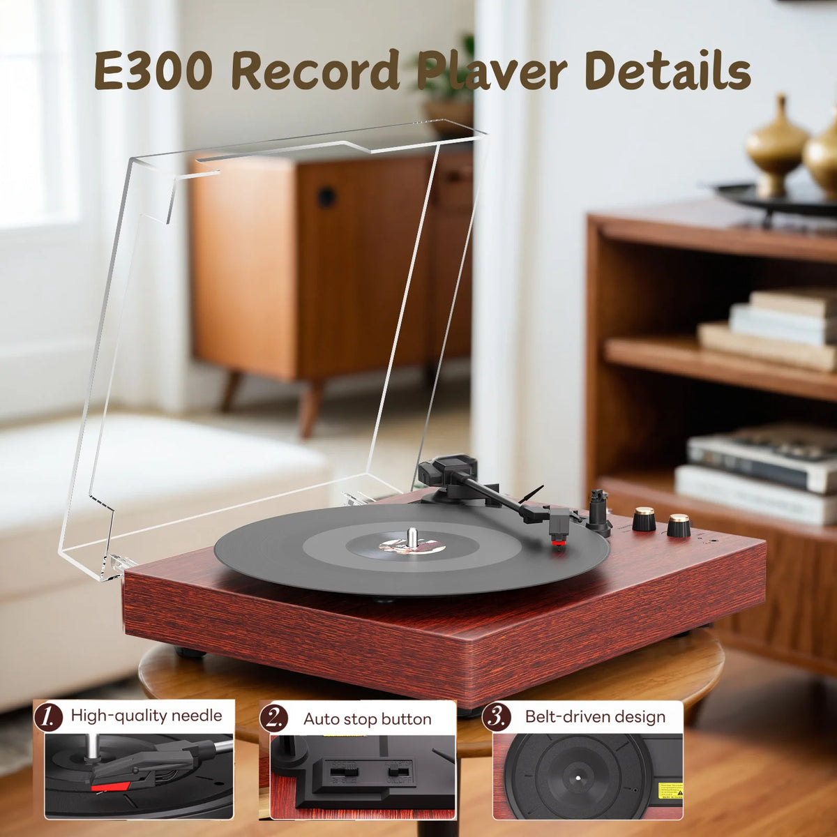 MAIO Vintage Bluetooth Turntable — 3-Speed Vinyl Record Player with Built-In Speakers