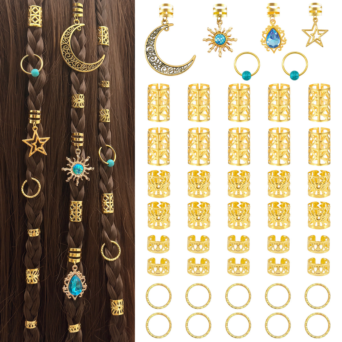 HEIR BNB Gold Loc Bead & Cuff Set — 50pc Hair Jewelry